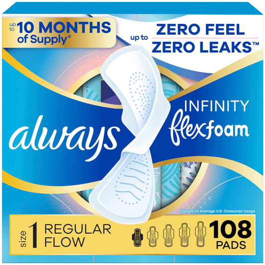 Always Infinity FlexFoam Pads for Women, Size 1, Regular Pad with Wings, Unscented, 108 Count 🍁 All In One Marketplace Canada
