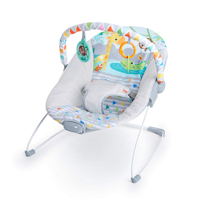 Bright Starts Baby Bouncer Soothing Vibrations Infant Seat - Removable Toy Bar, Nonslip Feet, 0-6 Months Up to 20 lbs (Safari Fun) Bright Starts
