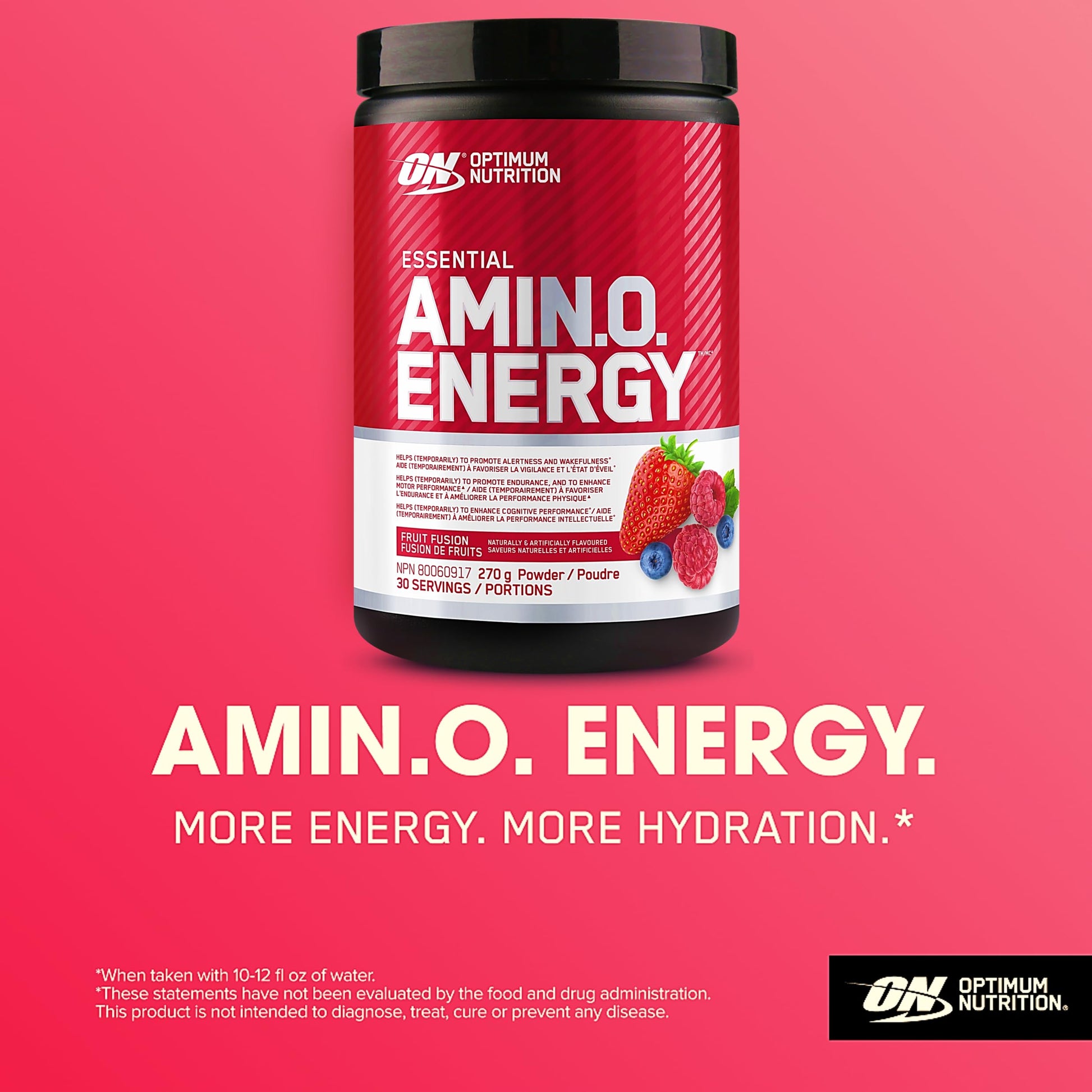 Optimum Nutrition Amino Energy Powder: Pre- workout & Anytime energy with Green tea, Green coffee extract + BCAA's - Fruit fusion: 30 servings [270g] (packaging may vary) Optimum Nutrition