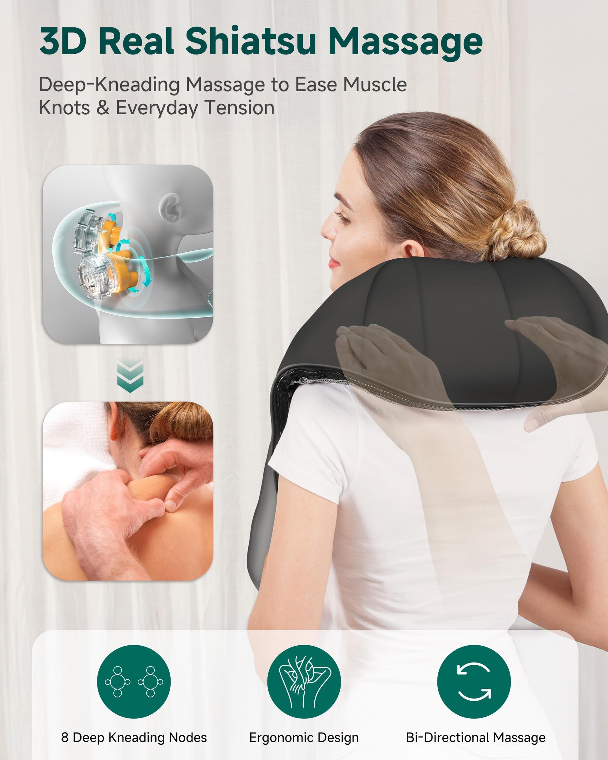 Snailax Shiatsu Neck Massager with Heat, 8 Kneading Nodes for Shoulders 🍁 All In One Marketplace Canada Snailax