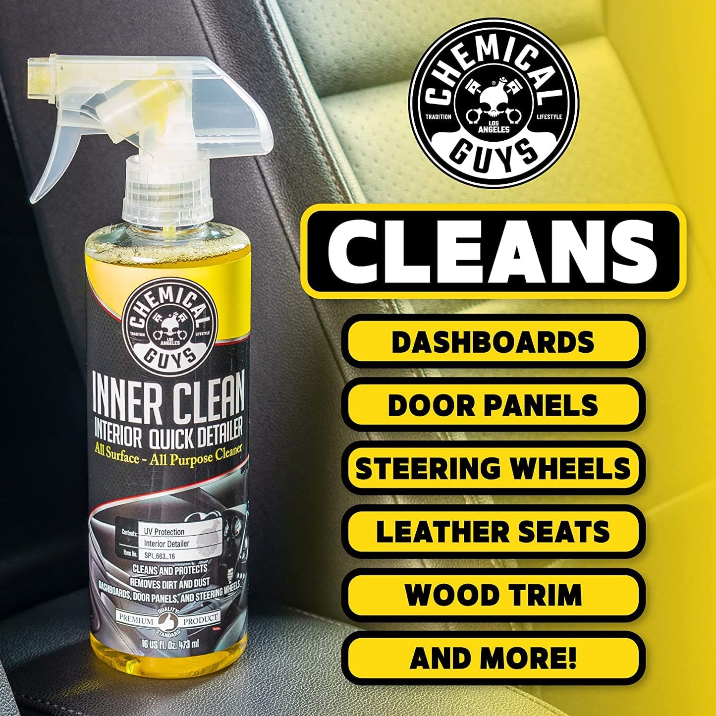 Chemical Guys InnerClean Interior Quick Detailer and Protectant, Safe for Cars, Trucks, SUVs, Motorcycles, RVs & More, 473 ml (2 Pack) 🍁 All In One Marketplace Canada