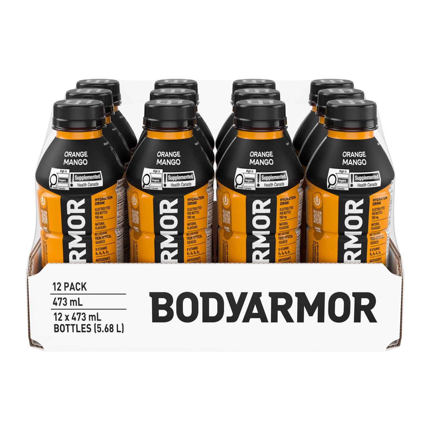 BODYARMOR SuperDrink Orange Mango, 473 mL Bottles (12 Pack) – Sports Hydration Drink with Coconut Water, Potassium-Packed Electrolytes and Antioxidant Vitamins Body Armor