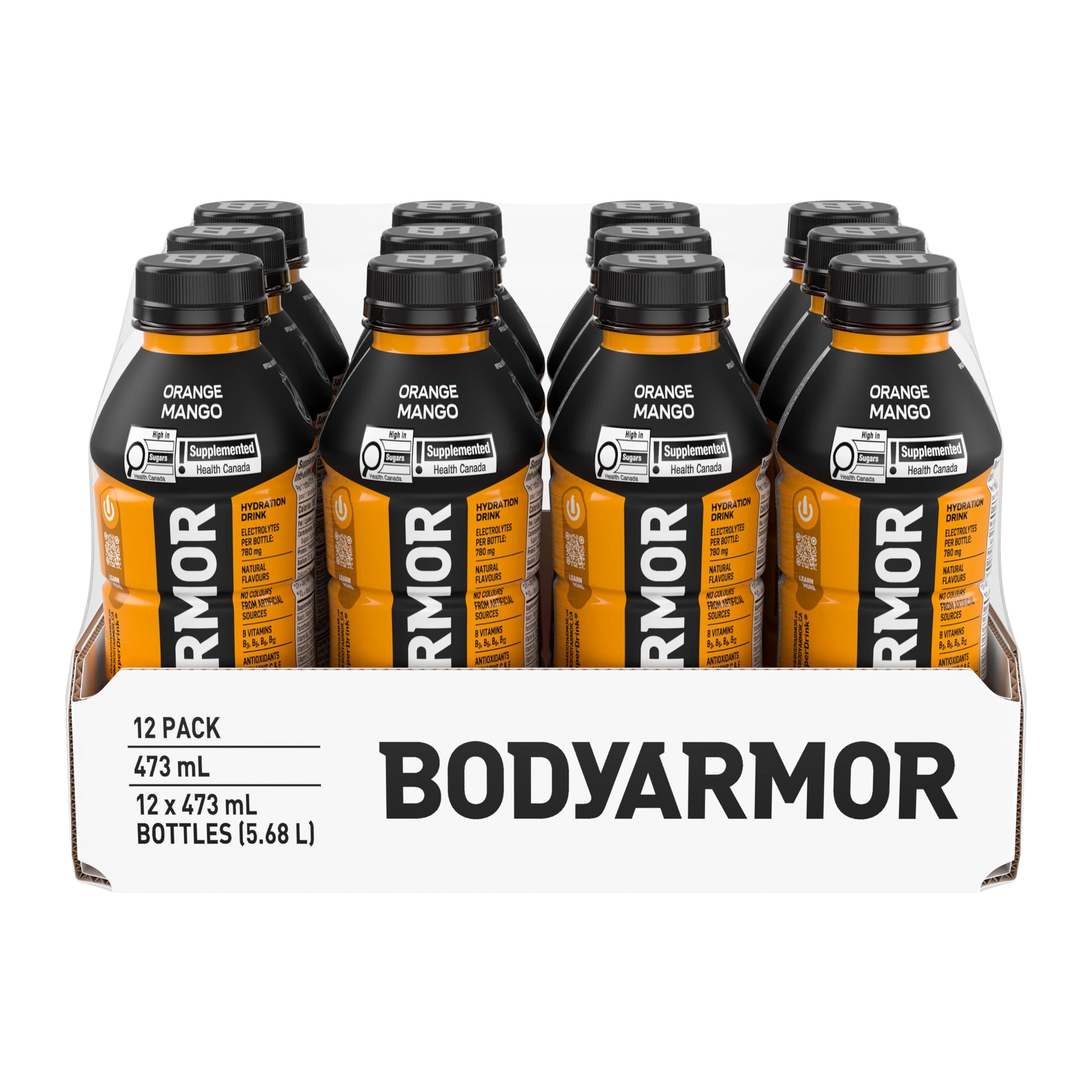 BODYARMOR SuperDrink Orange Mango, 473 mL Bottles (12 Pack) – Sports Hydration Drink with Coconut Water, Potassium-Packed Electrolytes and Antioxidant Vitamins Body Armor
