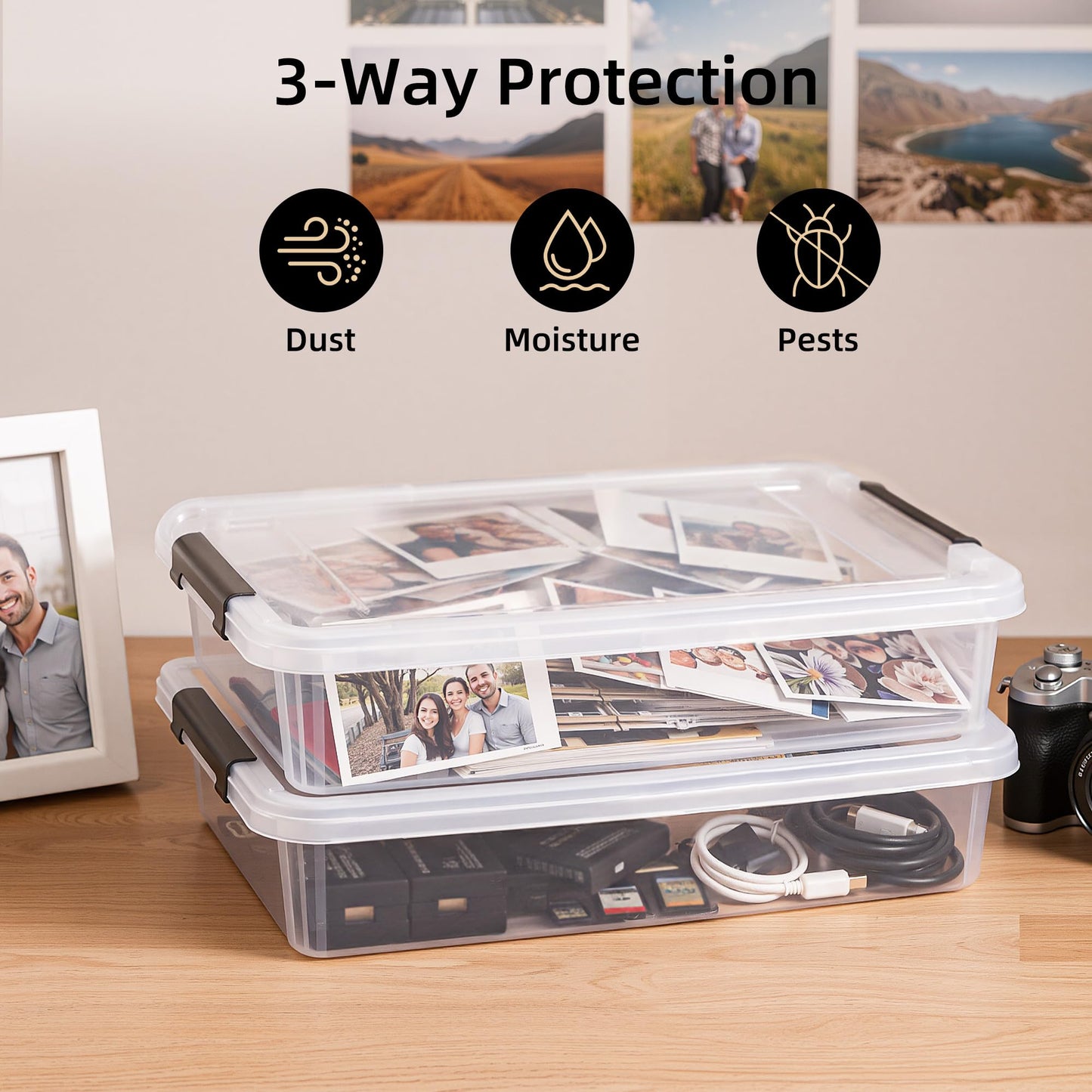 Citylife 3 PCS Plastic Storage Bins with Latching Lids Clear File Box Portable Storage Containers for Organizing A4 Paper, Document, Scrapbook, 14.65" x 10.43" x 2.87" - Available at All In One Marketplace Canada