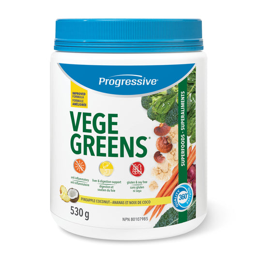 Progressive VegeGreens Pineapple Coconut, Vegan Canadian-Made Superfoods + Daily Greens with 23 Whole Foods, Adaptogens, Anti-Inflammatory, Antioxidants & Digestive Support for Energy and Immunity, 530 g Progressive Health