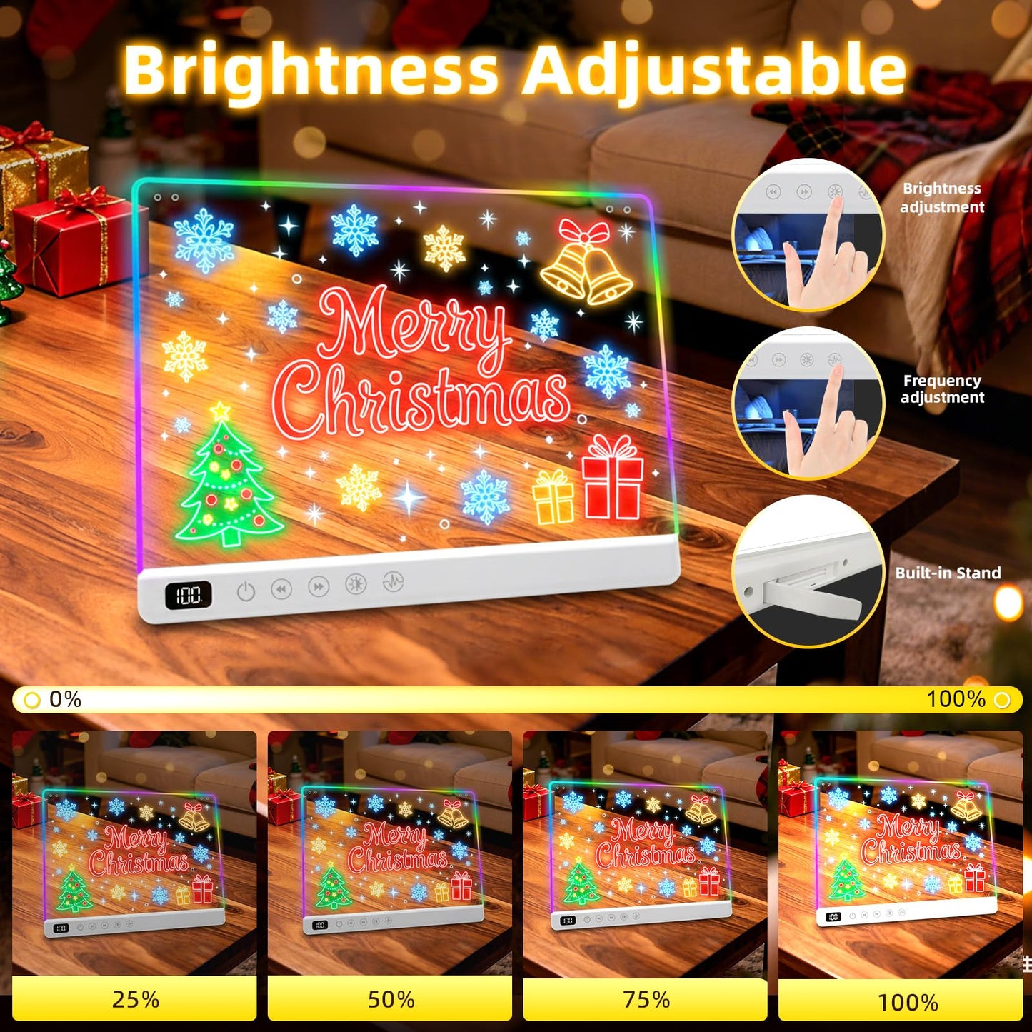 Lumiboard Led Drawing Board with 13 Light Effects, 13.7"x10" Rechargeable Glow Doodle LED Note Board with Colors, Neon Light Up Drawing Tablet Gifts for Kids for Christmas Birthday Gifts Presents - Available at All In One Marketplace Canada