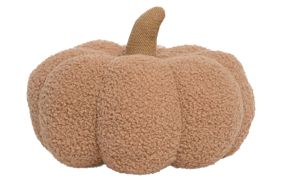 Citrouille en sherpa beige Pearhead, décoration d'Halloween en peluche, décoration d'automne moderne, beige