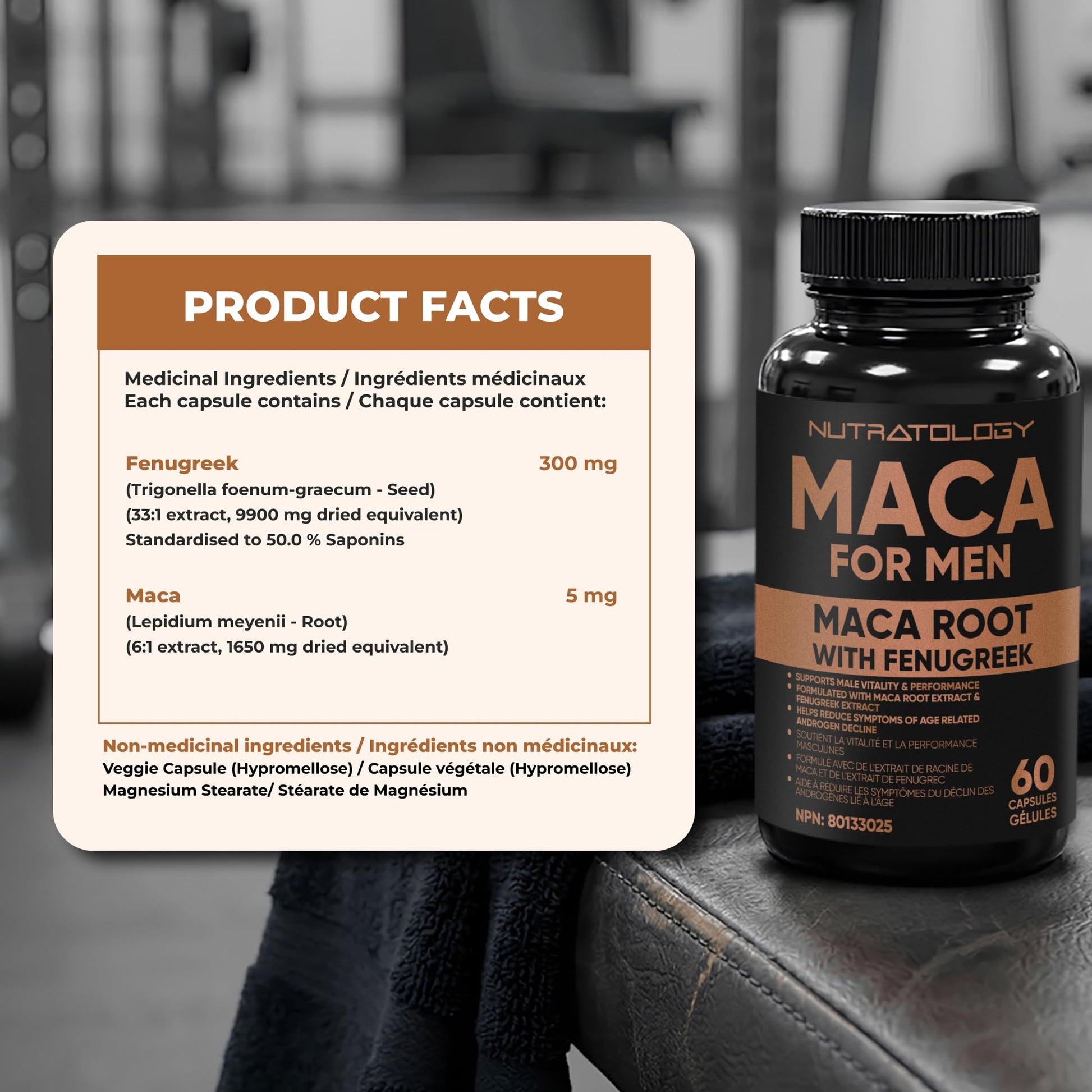 Nutratology® Maca for Men | Canadian Made | Helps Increase Stamina & Energy | Formulated with a 6:1 Extract & 33:1 Fenugreek Extract | Maca Root With Fenugreek Supplement for Men | 60 Capsules - Available at All In One Marketplace Canada