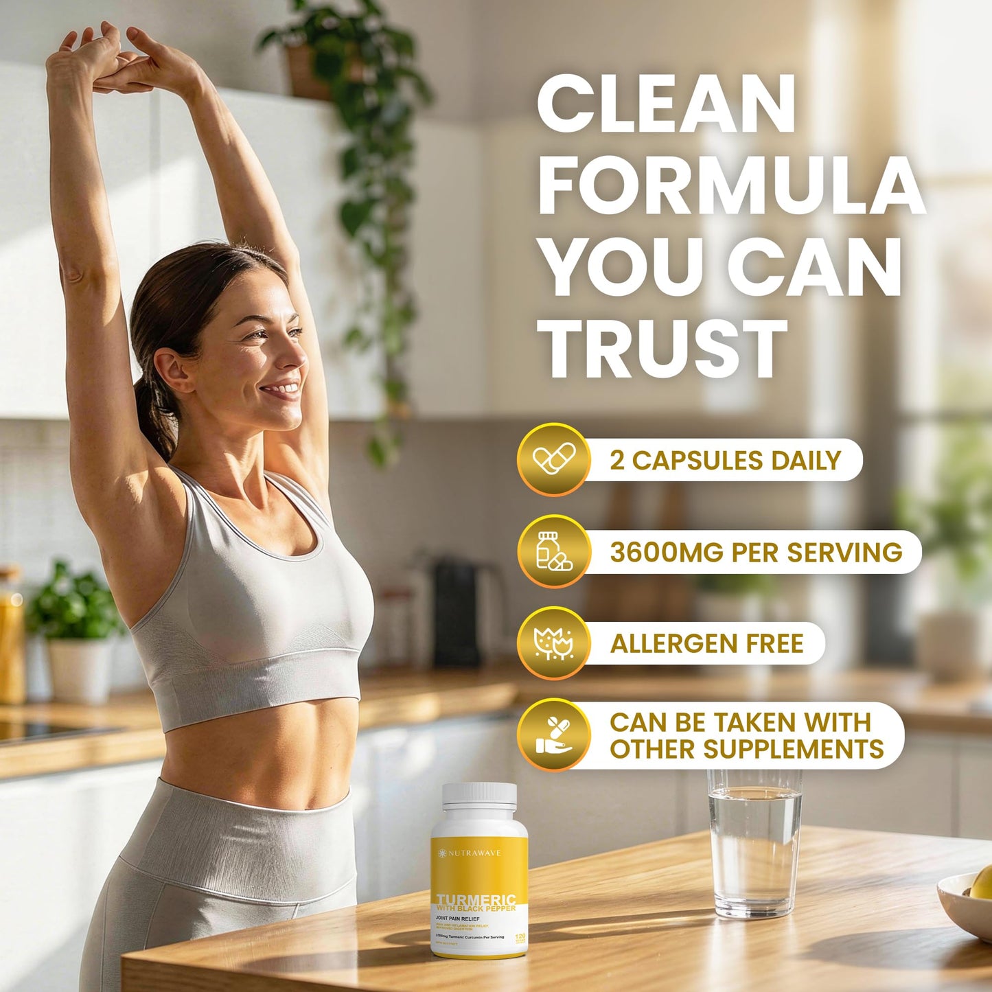 Nutrawave HIGH POTENCY TURMERIC CURCUMIN + BLACK PEPPER EXTRACT – Powerful 3700mg per Serving (2 capsules), Source of Anti-Inflammatory and Antioxidants. Joint Pain Relief, Improved Liver Function. Non-GMO, Vegan, Gluten Free. Zero Additives, Easy to Swal - Available at All In One Marketplace Canada