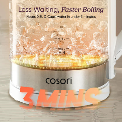 Cosori Glass Electric Kettle 1500W, Plastic-Free, 1.7L, Cordless, White