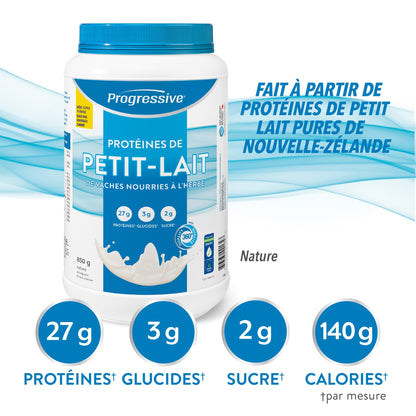 Progressive Grass-Fed 100% Whey Protein Powder Unflavoured, 27g of New Zealand Whey Concentrate per Scoop for Muscle Gain, Pasture-Raised, Non-GMO, Canadian-Made Antibiotic-free, Hormone-free, 850 g - Available at All In One Marketplace Canada
