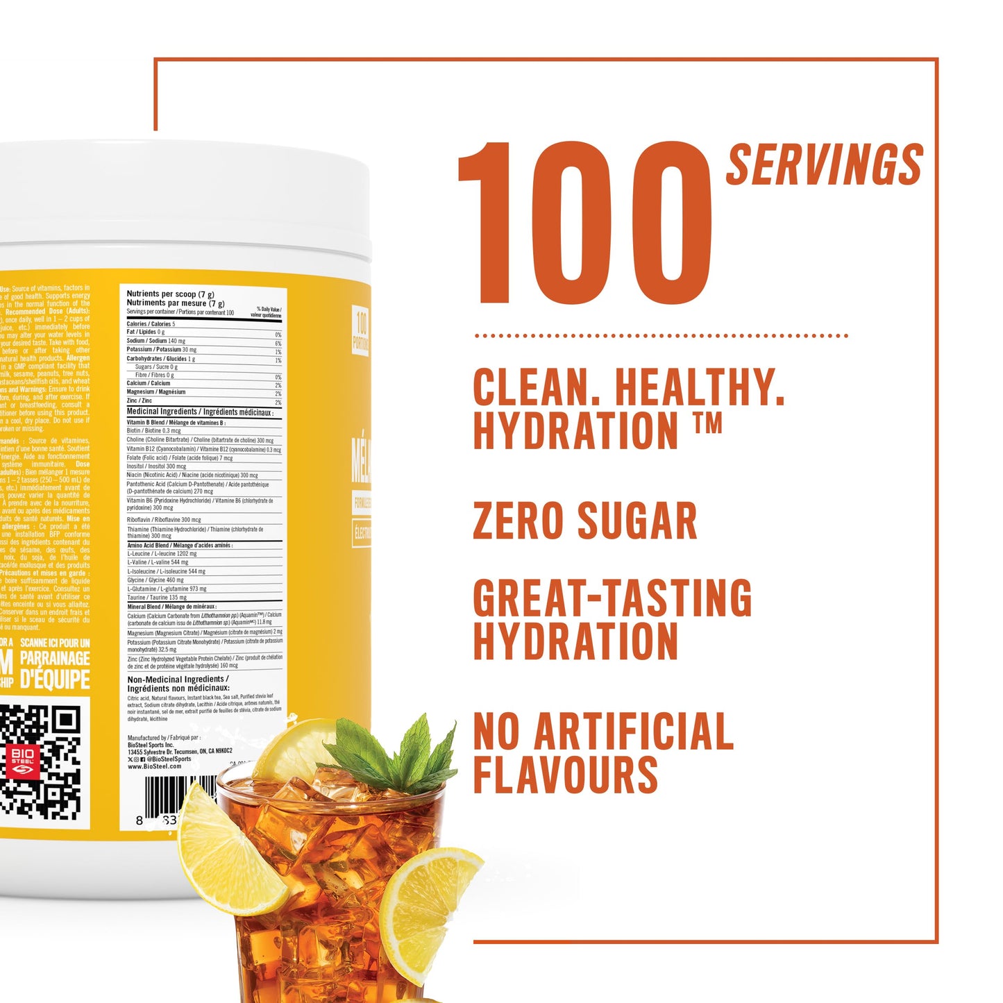 BioSteel Electrolyte Hydration Mix, Iced Tea Lemonade, 100 Servings