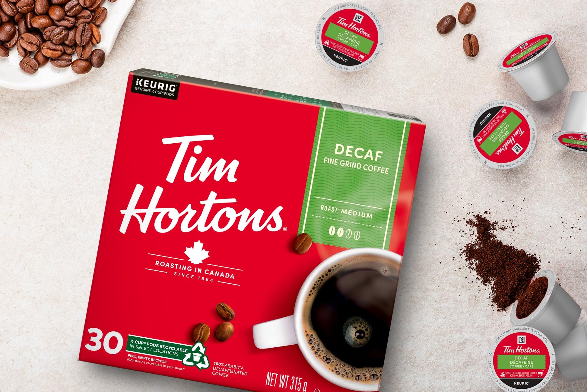 Tim Hortons Decaf Medium Roast Coffee K-Cup Pods, 30 Count