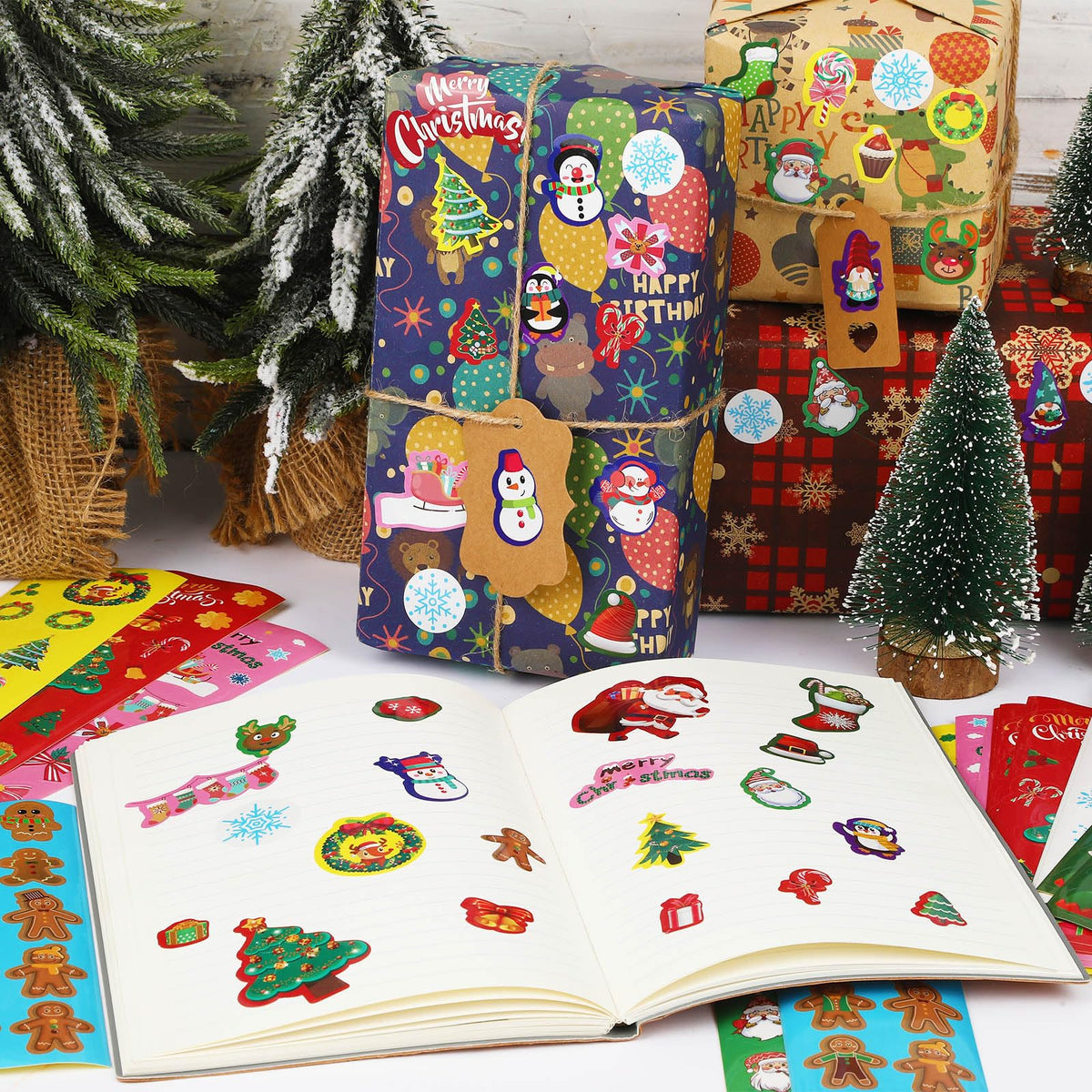 FEBSNOW Christmas Stickers, 100 Sheets Christmas Stickers for Kids Over 1300pcs Vinyl Waterproof Xmas Scrapbook Stickers Holiday Crafts Snowman Snowflakes Stickers Christmas Party Favors Gifts Decor 🍁 All In One Marketplace Canada