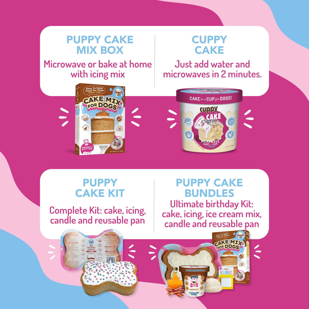 Puppy Cake Mix Dog Birthday Cake Kit in 5 Flavors, with Bone Silicone Pan and Candles (Peanut Butter) 🍁 All In One Marketplace Canada