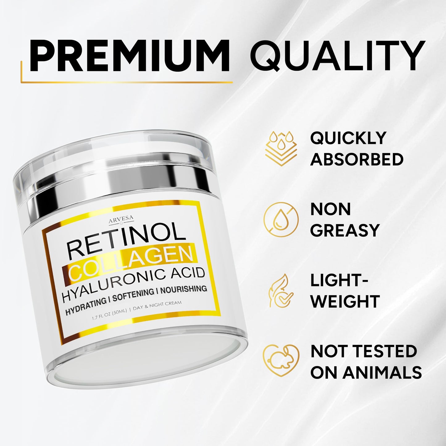 Retinol Cream for Face - Face Moisturizer with Hyaluronic Acid, Collagen - Lightweight Day and Night for Women and Men - Facial Cream, Neck & Décolleté - Non-Comedogenic, 50 ML - Available at All In One Marketplace Canada