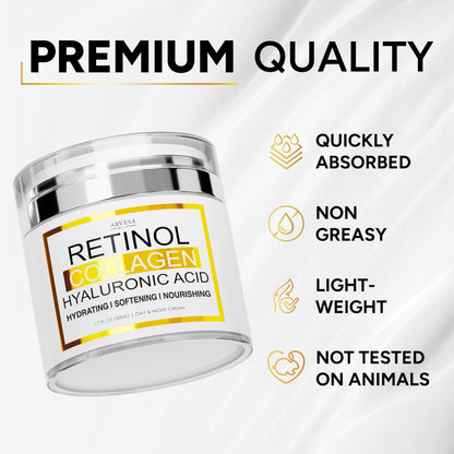 Retinol Cream for Face - Face Moisturizer with Hyaluronic Acid, Collagen - Lightweight Day and Night for Women and Men - Facial Cream, Neck & Décolleté - Non-Comedogenic, 50 ML - Available at All In One Marketplace Canada