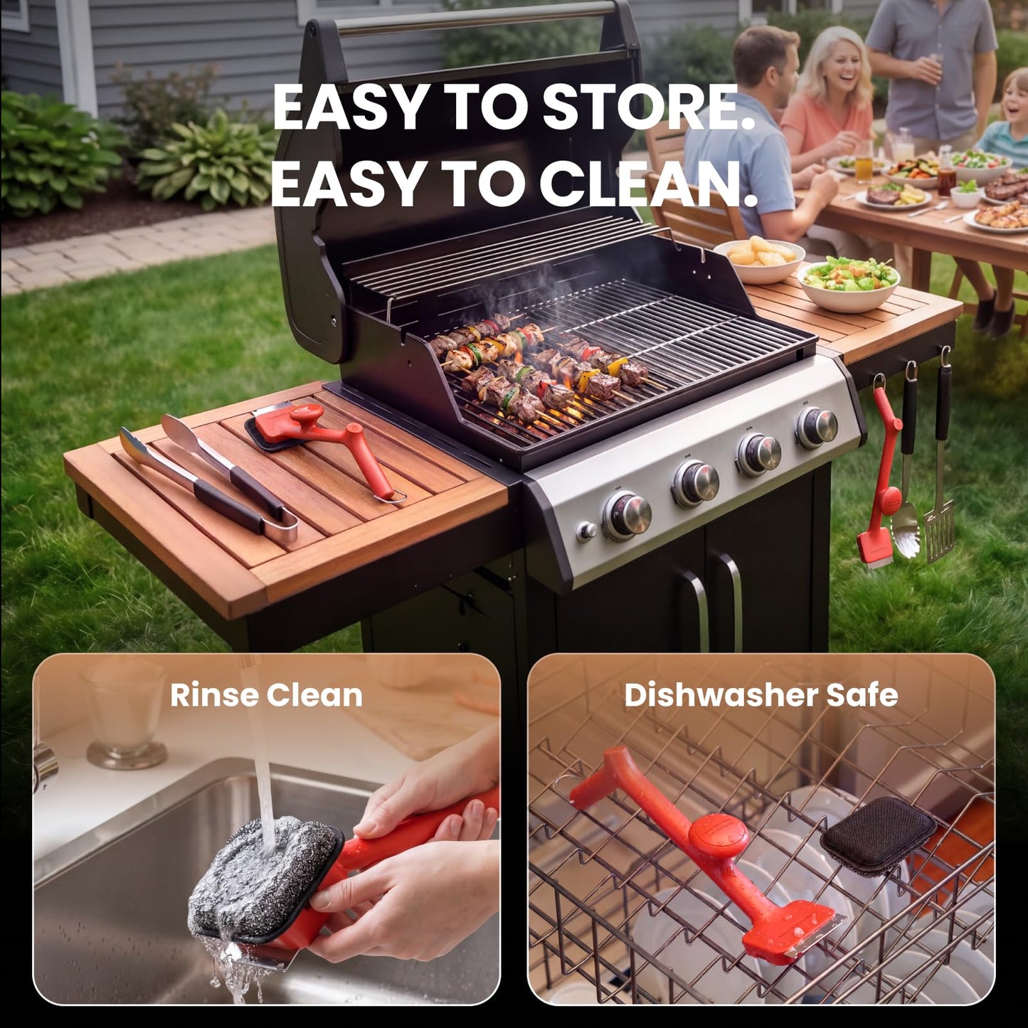 ThermoMaven BBQ Grill Brush Bristle Free - 17" Safe Steam Grill Cleaner Brush with Scraper and 3 Brush Heads for Porcelain/Gas/Charcoal Grill Outdoor Grill Barbecue Cleaner - Available at All In One Marketplace Canada