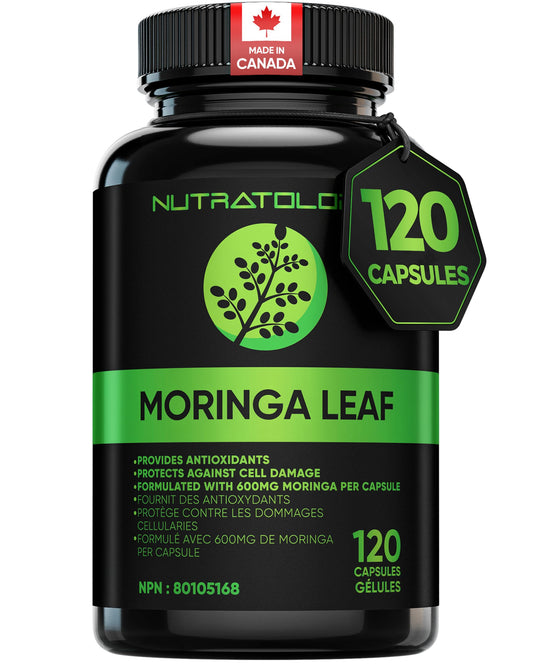 Nutratology® Organic Moringa Leaf Capsules | 1200MG Per Serving | Canadian-Made | Provides Powerful Antioxidants - Protects Against Cell Damage, Supports Liver Detox & Gut Health - 120 Caps - Available at All In One Marketplace Canada
