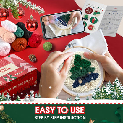 yuegool 6PCS Christmas Punch Needle Coasters Kit,Easy DIY Punch Needle Embroidery Kit for Beginners Adults Kids Including Patterns, Tools, Yarns, Hoop, Instruction, Coaster Holder Art Craft Supplies 🍁 All In One Marketplace Canada