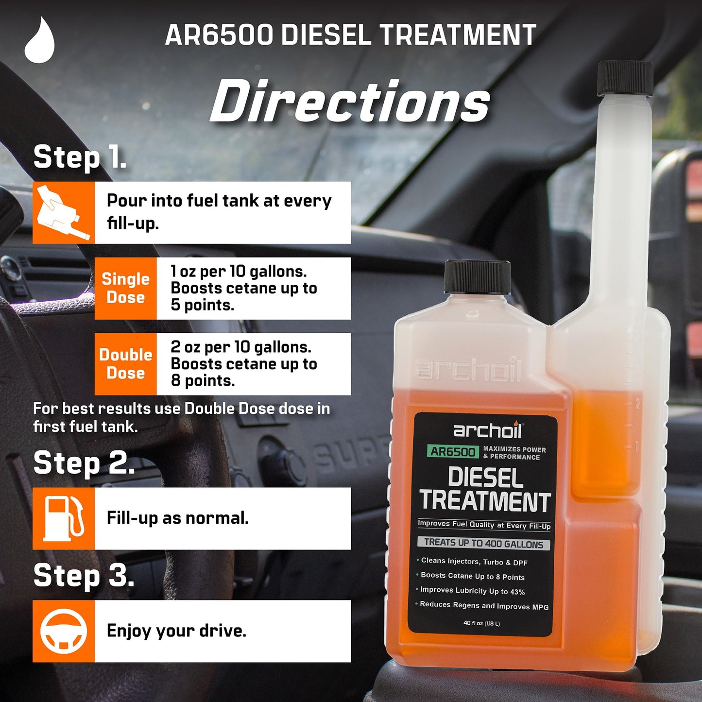 Archoil AR6500 Diesel Treatment (Two Pack) - Treats 800 Gallons - Additive for All Diesel Vehicles