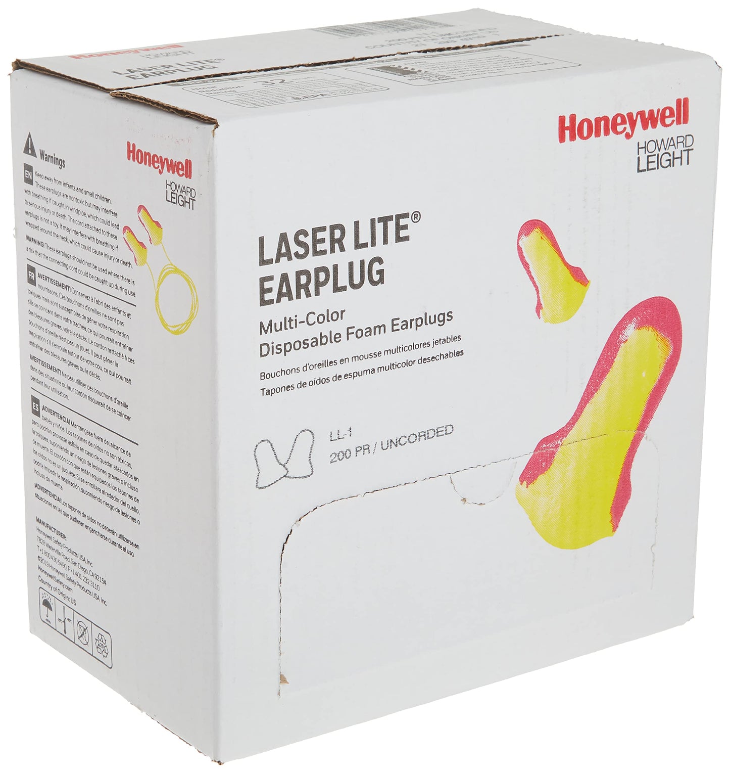 Howard Leight LL-1 Laser LiteUncorded Foam Earplugs Box, 200 Pair (Pink/Yellow) - Available at All In One Marketplace Canada