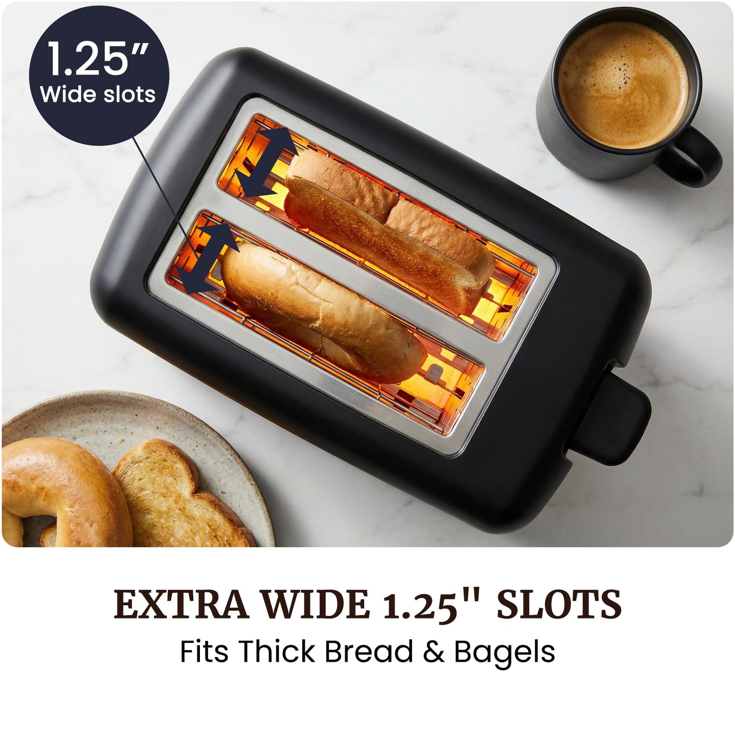 Elite Gourmet 2-Slice Cool Touch Toaster – 6 Browning Levels, Extra Wide 1.25” Slots for Bagels & Thick Bread, Cancel Function, Compact, ETL Certified, Black 🍁 All In One Marketplace Canada