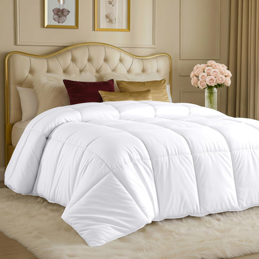 Utopia Bedding Comforters Twin Size, All Season Duvet Insert, Down Alternative Box Stitched Bed Comforter with Corner Tabs, Machine Washable (White)