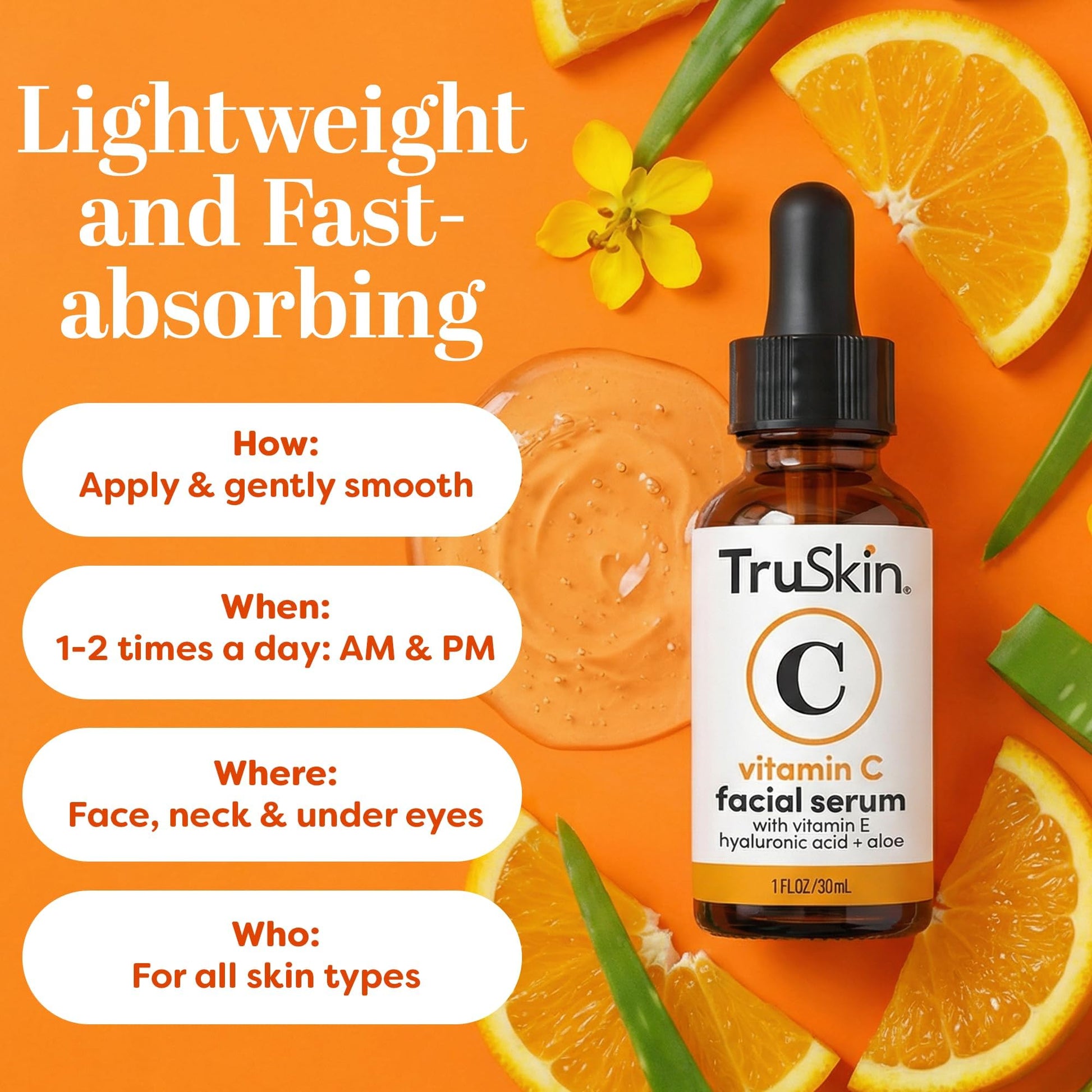 TruSkin Vitamin C Serum For Face – Anti Aging Formula with Vitamin C, Hyaluronic Acid, Vitamin E – Brightening Serum – Improve Appearance of Dark Spots, Tone, Fine Lines & Wrinkles, 1 Fl Oz - Available at All In One Marketplace Canada