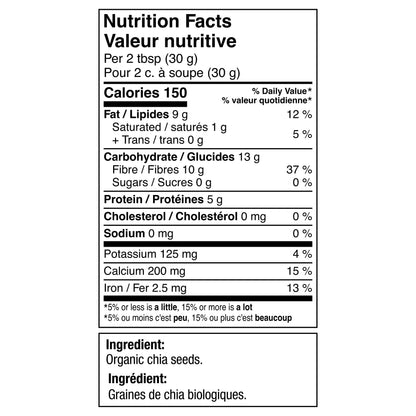 Betterbody Foods Organic Chia Seeds with Omega-3, Non-GMO, Gluten-Free, Vegan, Kosher, 2 pounds (907 grams) - Available at All In One Marketplace Canada