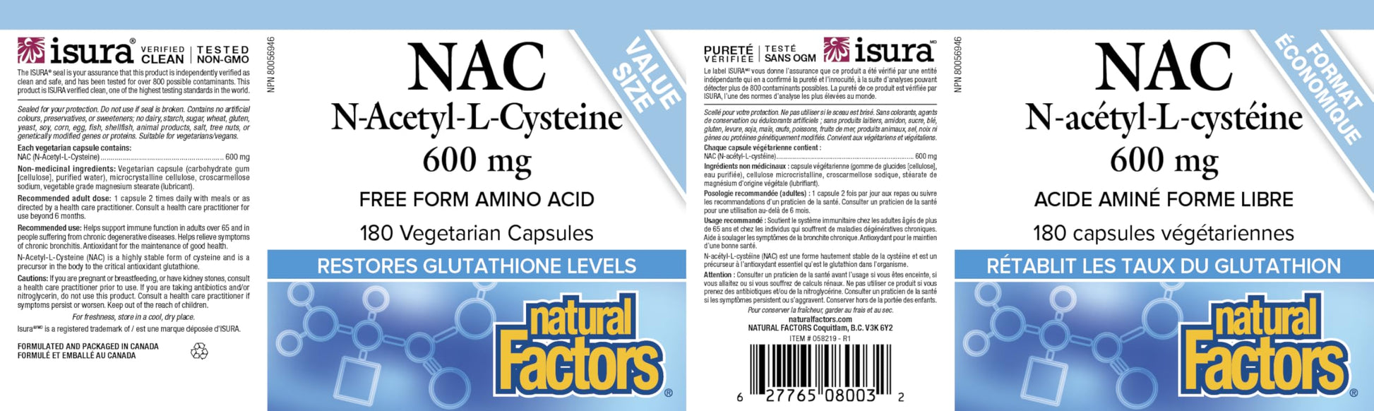 Natural Factors NAC Supplement (N-Acetyl-L-Cysteine), 600 mg, 180 Vegetarian Capsules, VALUE SIZE, Free Form Amino Acid, Helps Restore Glutathione Levels, Antioxidant Support, Proudly Canadian - Available at All In One Marketplace Canada
