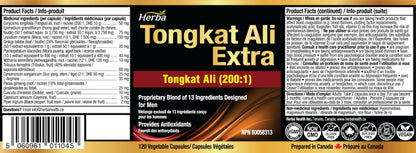 Herba Tongkat Ali Extract for Men - 200:1 Concentrate – 10,000mg Equivalent | 120 Vegetable Capsules | Enhanced Formula Made in Canada