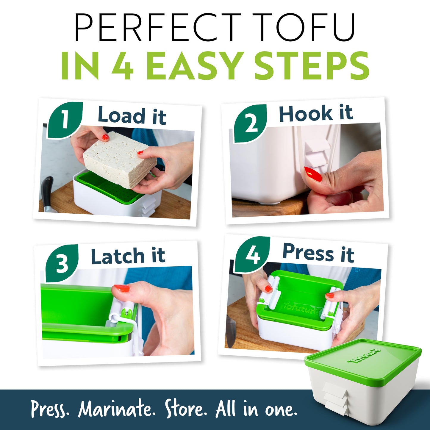 Tofuture Tofu Press | Patented Self-Contained | Vegan, Fits 8-16 oz Block Tofuture