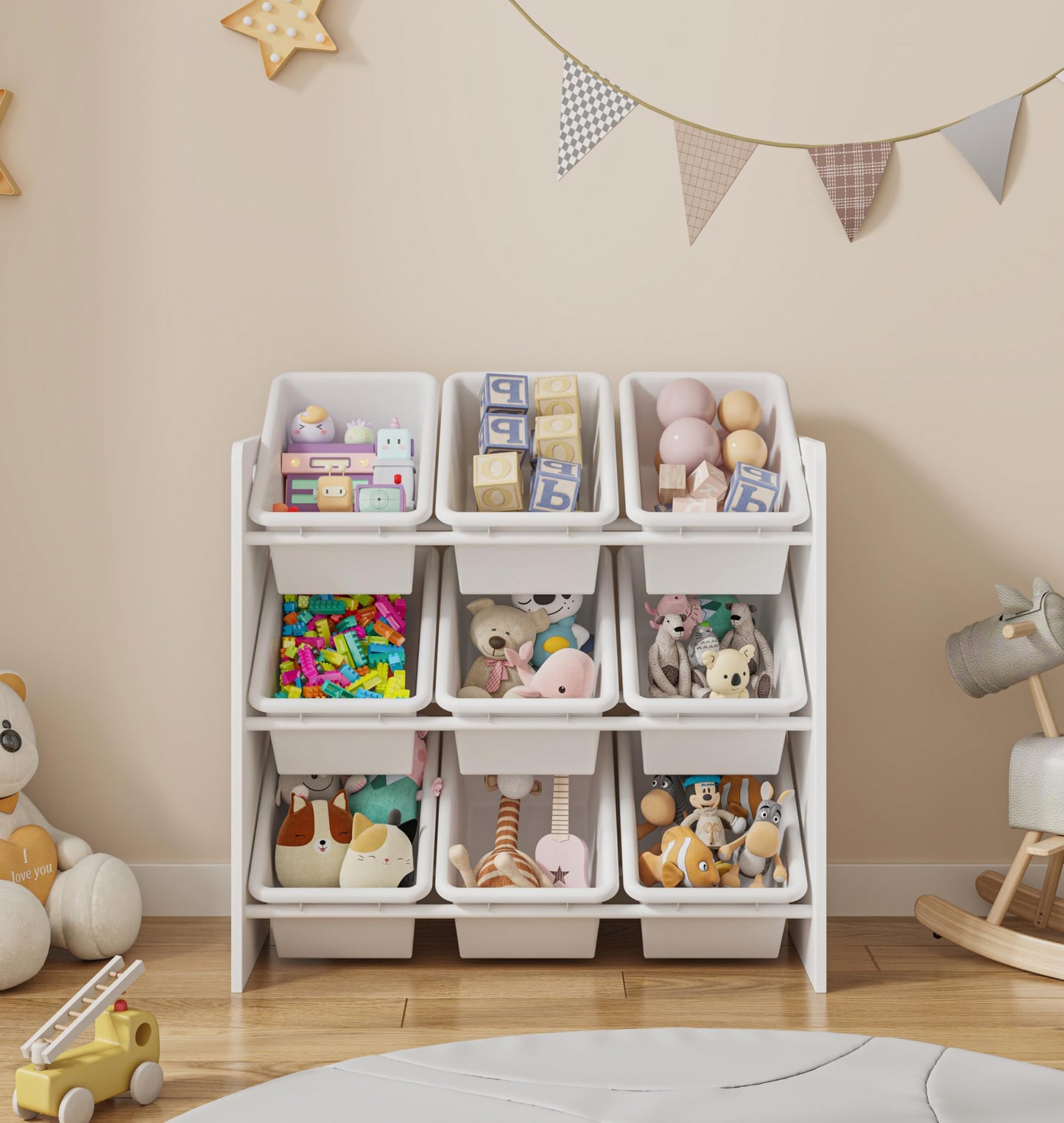 Lennox Furniture Toys Storage Organizer 9 Plastic Bins in White (JWTR-03006 white) Lennox Furniture