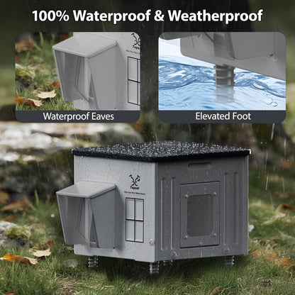 Indestructible Heated Cat House for Outside - 100% Waterproof & Weatherproof Heated Outdoor Cat House with Escape Door for Winter, Insulated Feral Cat Shelter for Porch Barns Strays 17.7x15x17.5 in 🍁 All In One Marketplace Canada