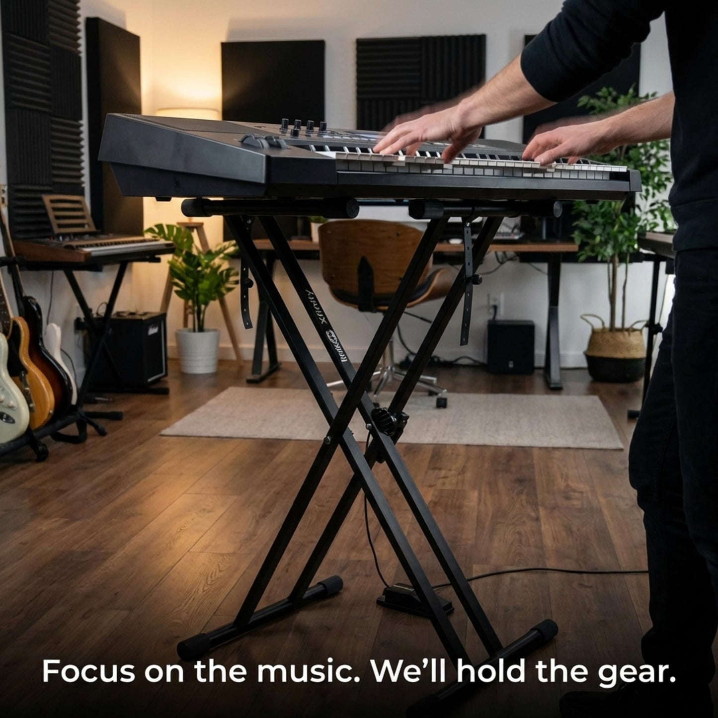 RockJam Xfinity Heavy-Duty, Double-X, Pre-Assembled, Infinitely Adjustable Piano Keyboard Stand with Locking Straps