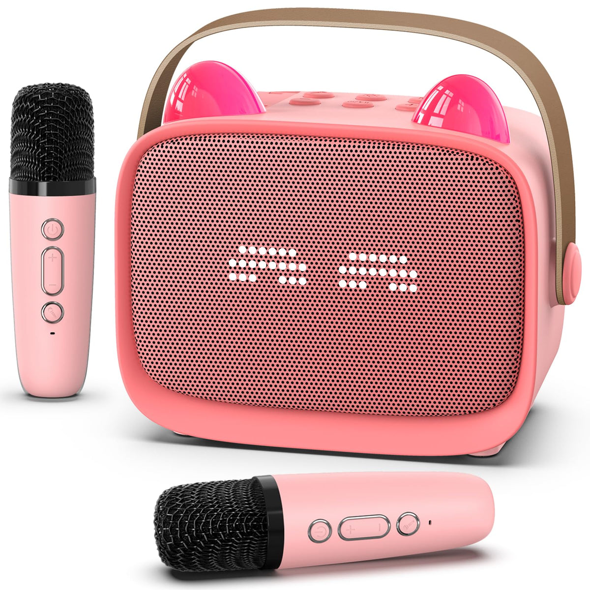 Mini Karaoke Machine Toys Gifts, Kids Portable Bluetooth Speaker with 2 Wireless Microphone and LED, Christmas Birthday Gift Idea for Girls Boys 3-12 + Year Old, Noisemaker Toys for Party (Pink) 🍁 All In One Marketplace Canada
