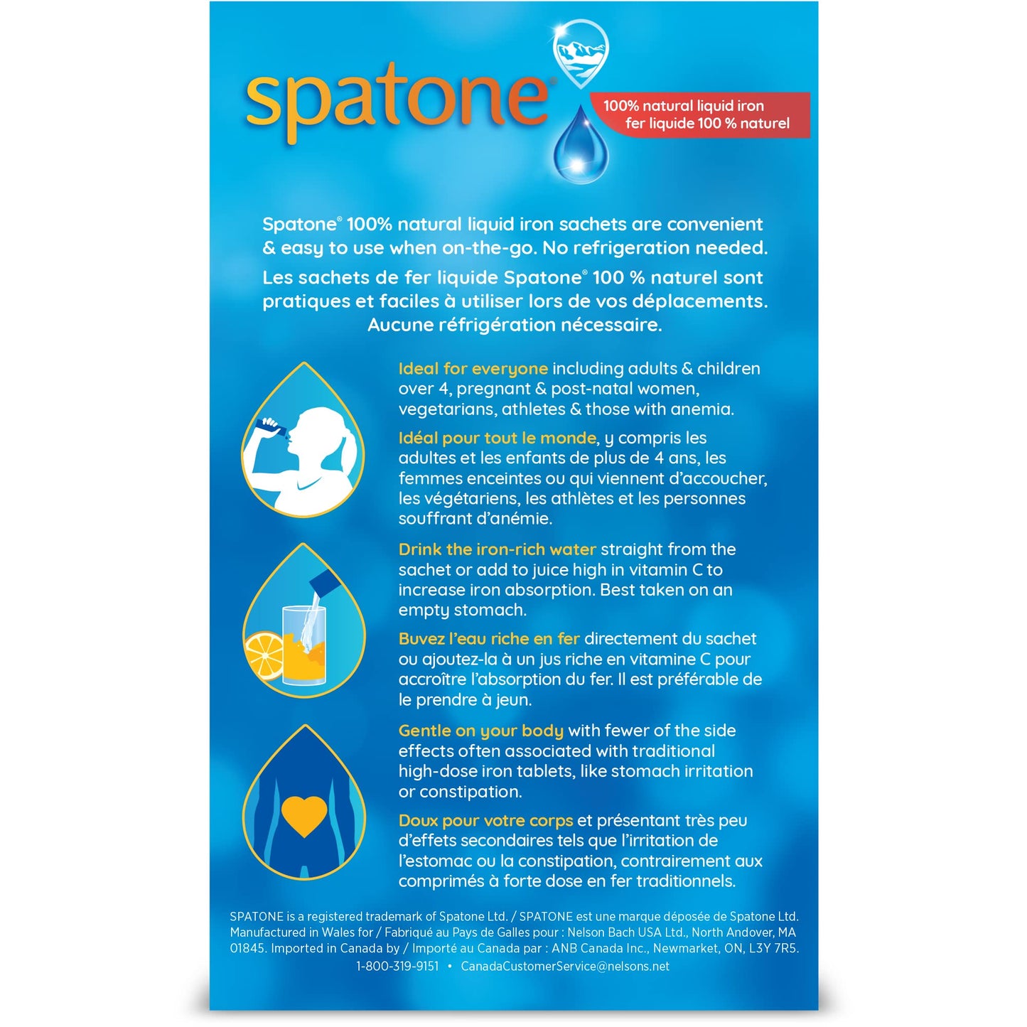 Spatone 100% Natural Liquid Iron Supplement, Original Flavour, Vegan, Reduces Tiredness & Fatigue, 28 Sachets x 25 mL, 700.0 ml (Pack of 1) - Available at All In One Marketplace Canada