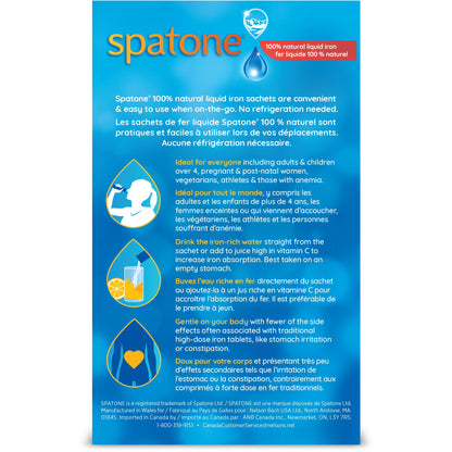 Spatone 100% Natural Liquid Iron Supplement, Original Flavour, Vegan, Reduces Tiredness & Fatigue, 28 Sachets x 25 mL, 700.0 ml (Pack of 1) - Available at All In One Marketplace Canada