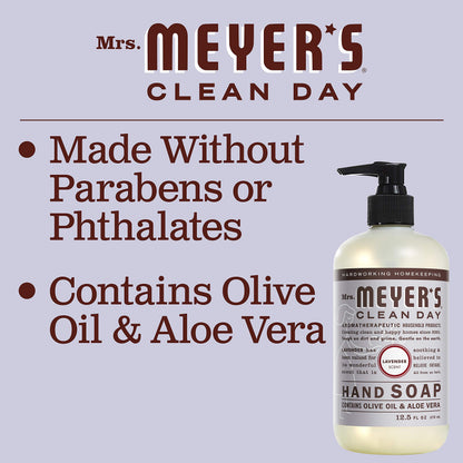 Mrs. Meyer's Clean Day Liquid Hand Soap, Cruelty Free & Biodegradable Hand Wash Formula Made with Essential Oils, Lavender Scent, 370 ml Bottles, 4 Pack MRS. MEYER'S