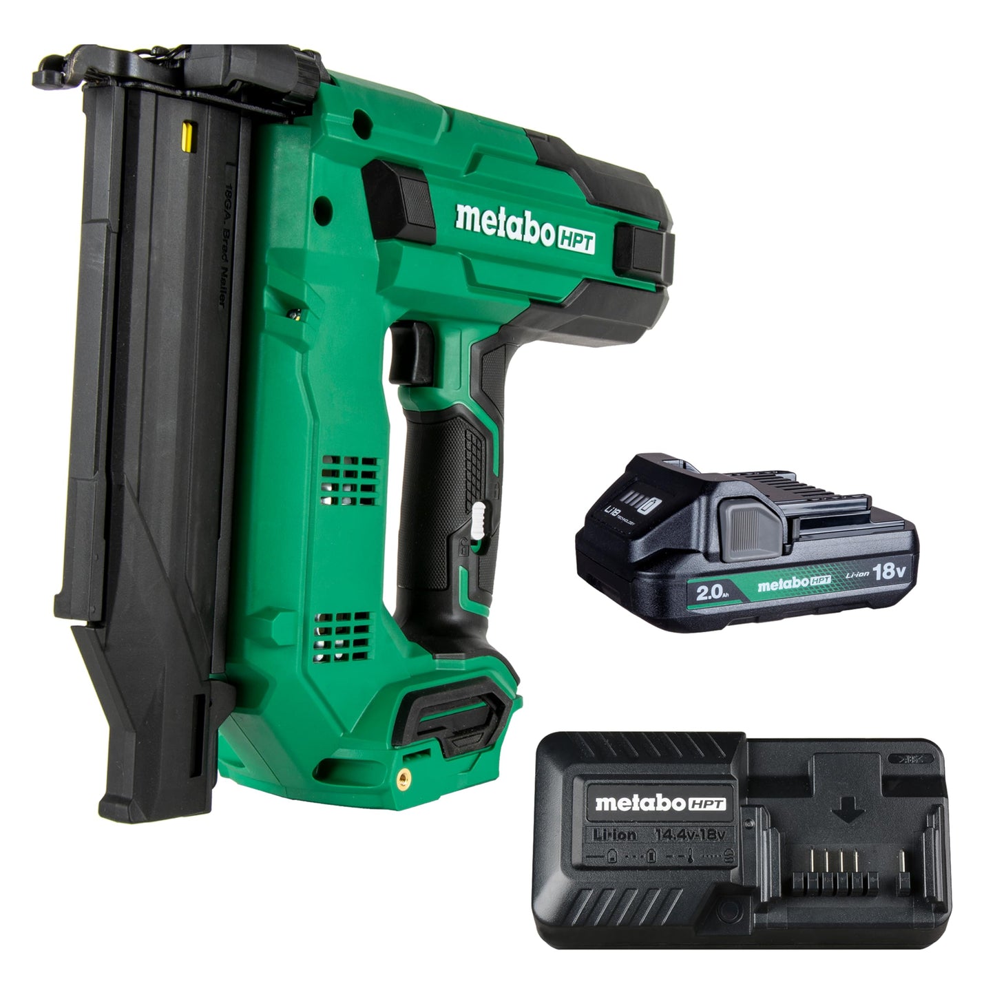 Metabo HPT 18V MultiVolt™ 18-Ga Compact Cordless Brad Nailer Kit, Includes 1-18V 2.0 Ah Battery, NT1850DGM Metabo HPT