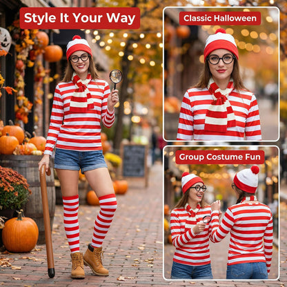 Adult Christmas Wheres Waldo Costume Red and White Striped T-Shirt Costume Christmas Party Cosplay 🍁 All In One Marketplace Canada