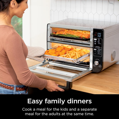 Ninja 12-in-1 Double Oven with FlexDoor, Rapid Top, Convection & Air Fry Bottom, Roast, Toast, Pizza, Stainless, DCT401C