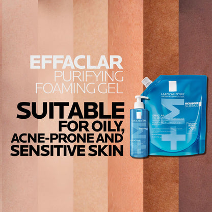 La Roche Posay Face Wash Gel Cleanser Refill, Effaclar Gentle Purifying Foaming Gel for Oily and Sensitive Acne-Prone Skin. Alcohol-free, Soap-Free, Paraben-free, Non-Comedogenic, 400mL