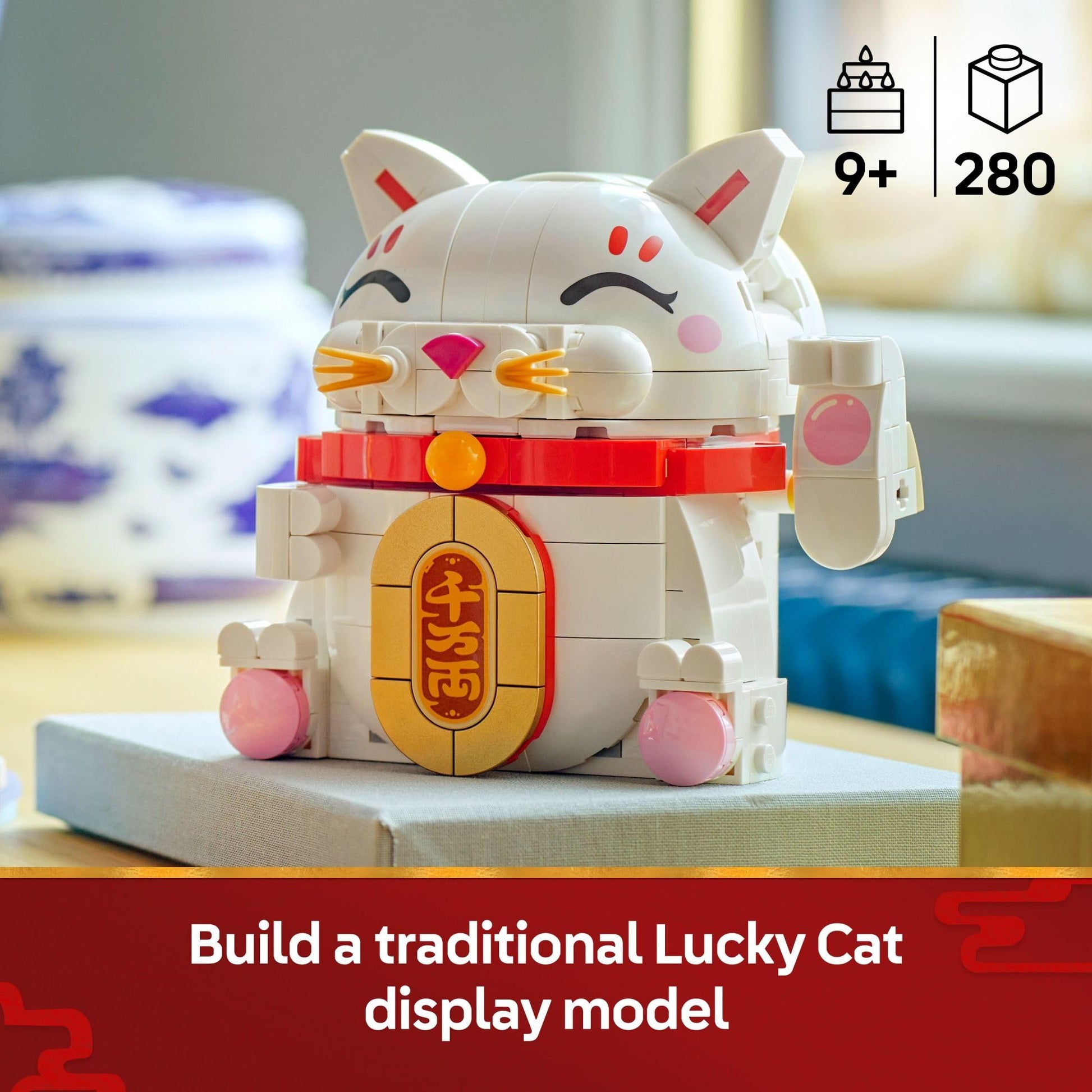 LEGO Lucky Cat Building Toy for Girls & Boys - Smiling Cat W/Waving Paw Function for Kids, Ages 9+ - Home Decor for Spring Festival & Chinese New Year Celebrations - Gift Idea for Birthdays - 40813 - Available at All In One Marketplace Canada