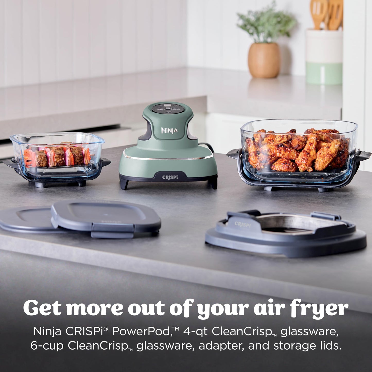 Ninja Crispi Portable Glass Air Fryer Cooking System – 4-Qt & 6-Cup CleanCrisp Containers, Nontoxic, Leak-Proof, Dishwasher Safe – Air Fry, Bake, Max Crisp, Recrisp FN101CGN (Canadian Version) - Available at All In One Marketplace Canada