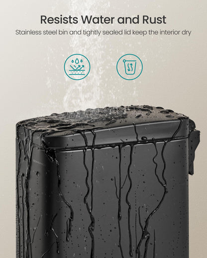 SONGMICS Bathroom Trash Can, Small Trash Bin with Lid, Slim for Small Spaces, Stainless Steel Garbage Can, Soft Close, 1.3 Gallon (5 L) Black ULTB560B05 SONGMICS
