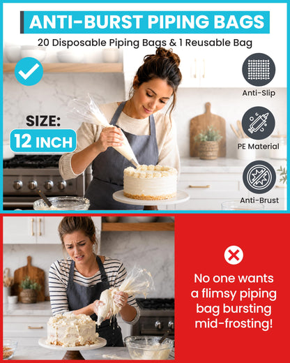 Cake Decorating Kit Supplies | RFAQK 74 PCs Piping Bags and Tips-48 Numbered Stainless Steel Piping Tips & Icing Bags-Reusable Silicon Bag, Couplers with Pattern Chart, EBook & Other Icing Piping Set 🍁 All In One Marketplace Canada