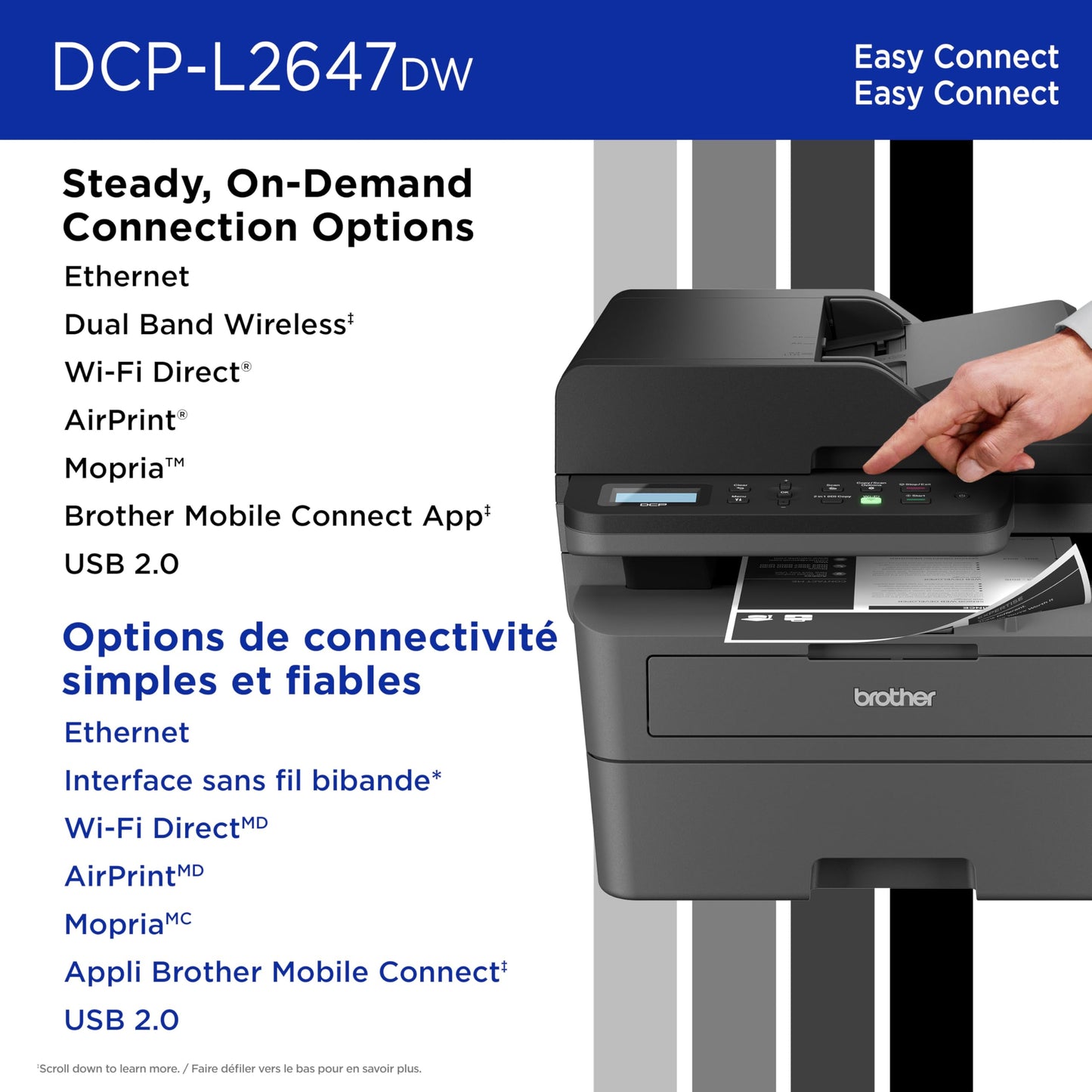 Brother DCP-L2647DW Compact Wireless Monochrome Laser Printer with Scanner, 250-Sheet PaperTray