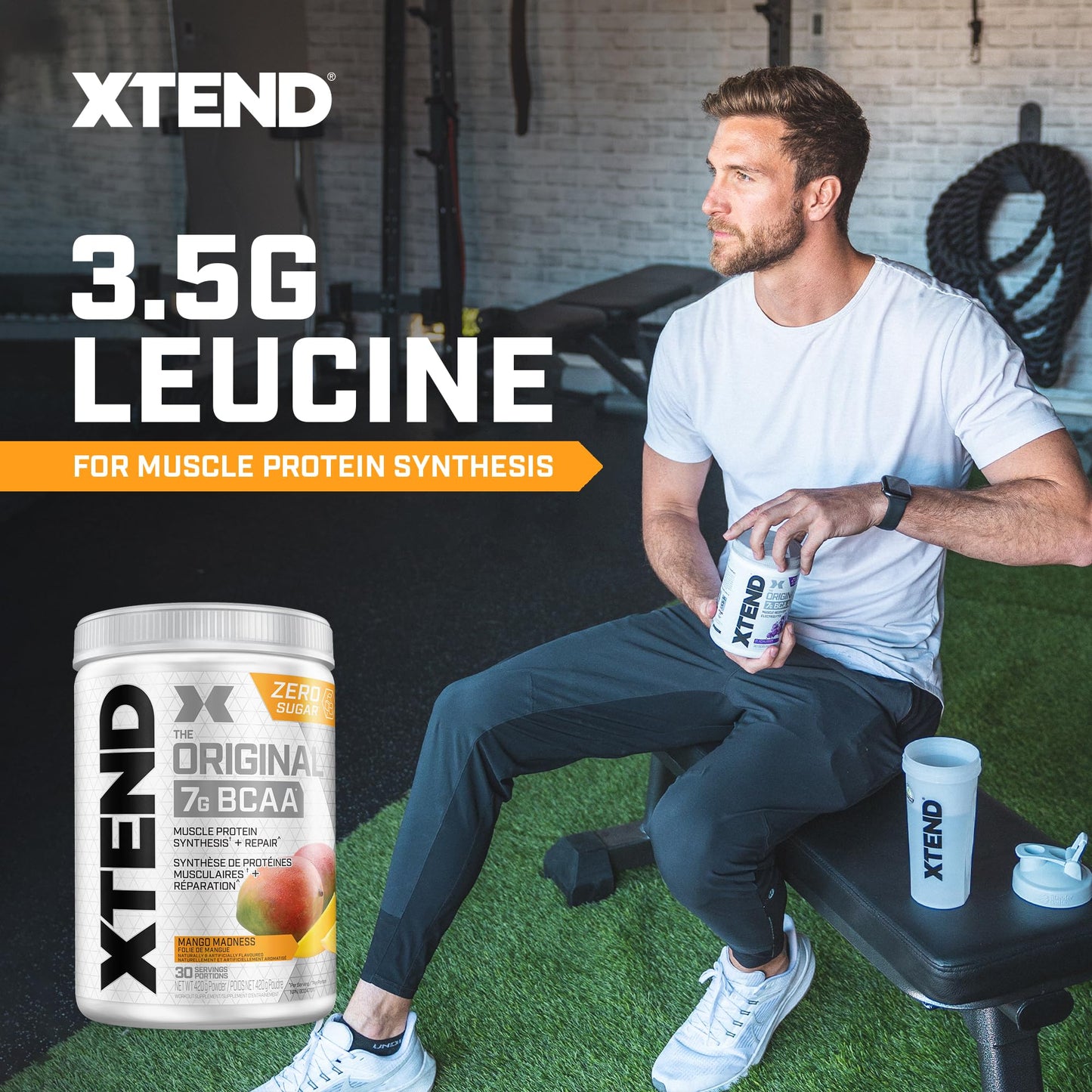 Scivation XTEND Original BCAA Powder - Sugar-Free Muscle Recovery with 7g BCAA, 2.5g L-Glutamine - Mango Madness, 30 Servings Scivation
